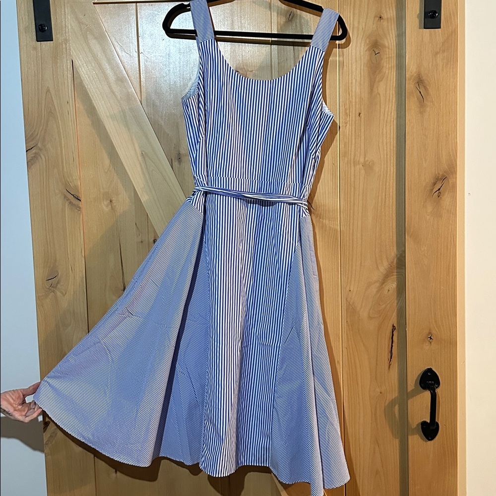 Blue and White Striped Asymmetrical Dress